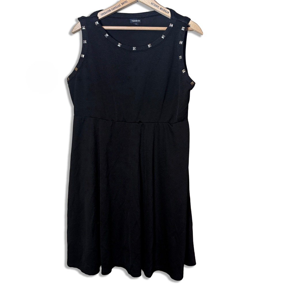 Torrid Studded Skater Dress Black Sleeveless Size 0 Large 12 Punk Goth Hardware